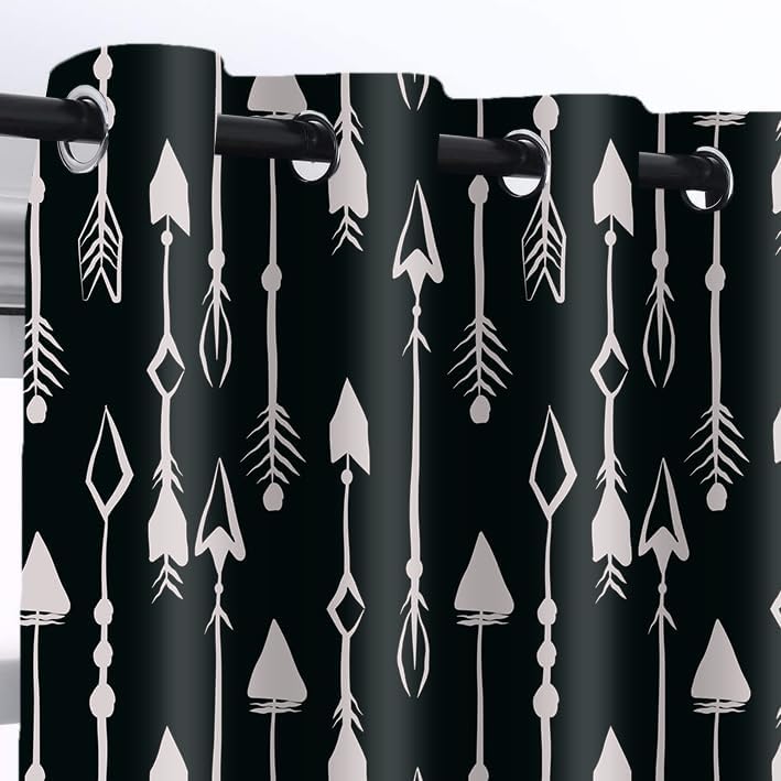 Miniatura 4 de Arrow Western - Cortinas opacas bohemias con diseño tribal en blanco y negro, flechas de plumas, arte geométrico moderno, cortinas rústicas de