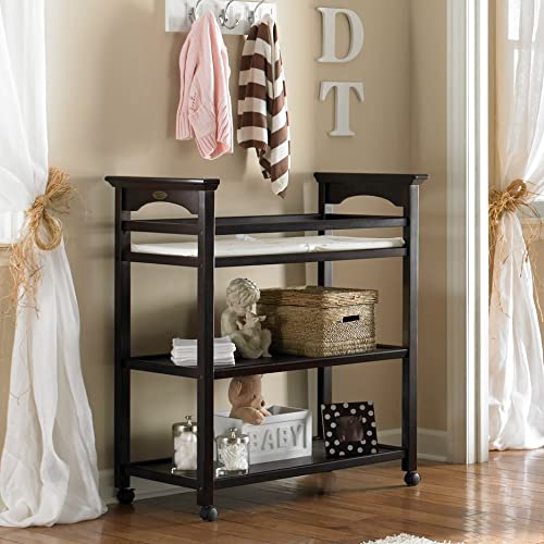 Graco Lauren Changing Table with Water-Resistant Change Pad and Safety Strap, Espresso, Multi Open Storage Nursery Changing Table for Infants or Babies