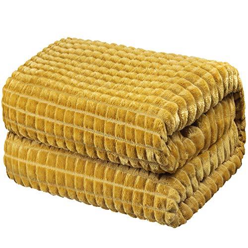 Throw Blankets  50x60, Mustard Yellow - Lightweight Flannel Fleece - Soft, Cozy - Perfect for Bed, Sofa, Couch