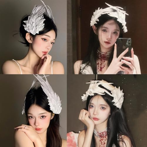2 Pcs Angel Wing Hair Clips Clips con Doble Capa Bordada de Plumas para Mujer miniatura 6