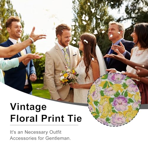 Image of Luckyvestir Mens Ties, Sage /Dusty Blue /Pink Floral Ties for Men, 2.76 inch Cotton Flower Necktie for Wedding /Groomsmen /Party