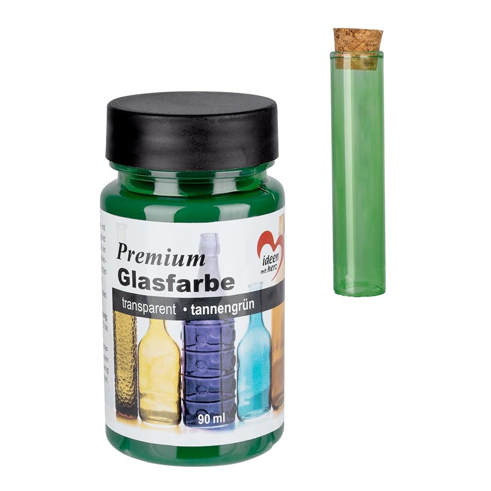 Ideen mit Herz Premium Glasfarbe | transparent | wasserfest | 90 ml (tannengrün)