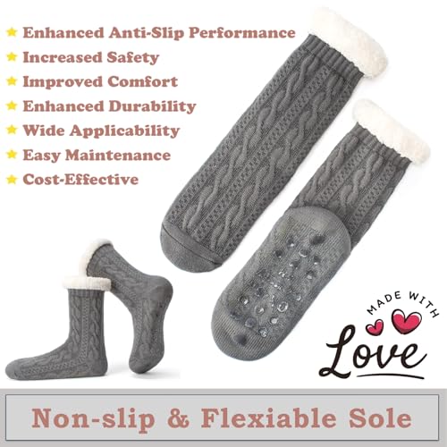 Women's Knit Slipper Socks with Non-slip Grippers, Warm Fuzzy Fluffy Sherpa Lined, Cozy Christmas Gifts3