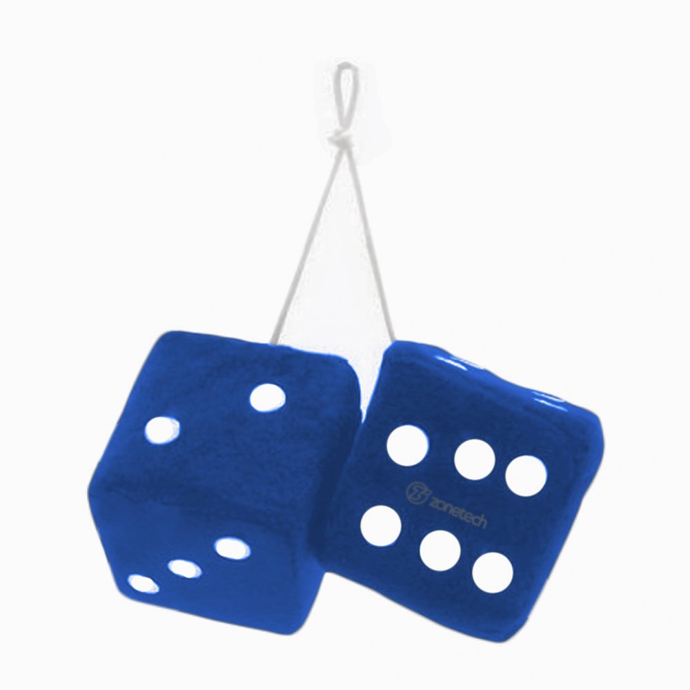 ZONETECH Zone Tech Blue Hanging 3" Square Fuzzy-soft Dice with White Dots - Pair