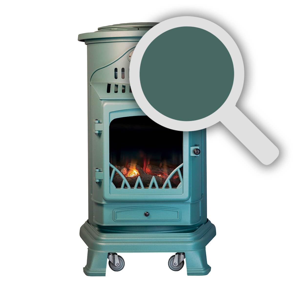 Sahara - Poêle à gaz Provence 3,4 KW Vert Effet poêle à Bois Fonte véritable Chauffage d'appoint + Tuyau gaz et détendeur gaz