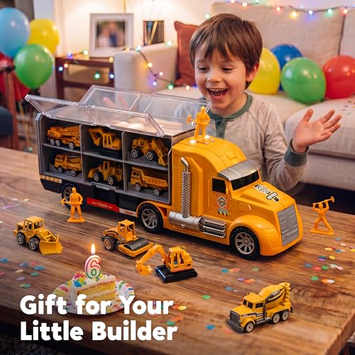 Miniatura 8 de Joyin 25 En 1 Juego De Juguetes Camión De Construcción Fundidos A Presión Incluye Tractor Excavadora Transportadora Con Sonidos Y Luces, Regalos De Cumpleaños Para Niños A Partir De 3 Años