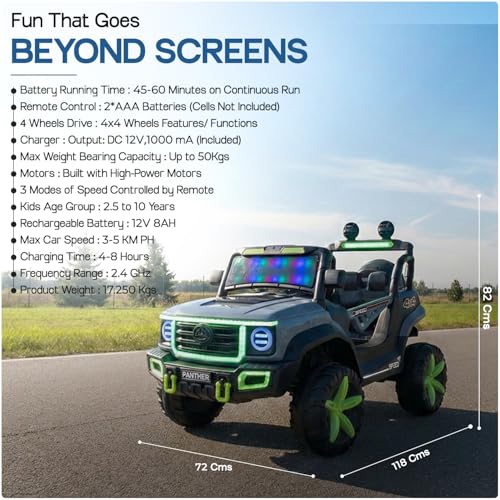 Image of Toyzone Panther Electric Jeep (Grey) | 12V Rechargeable Ride on with 5Ah Battery | Music Player with BT, USB & AUX | Smooth Acceleration | 6M Battery Warranty | Age 3-10 Years, Upto 50 kg