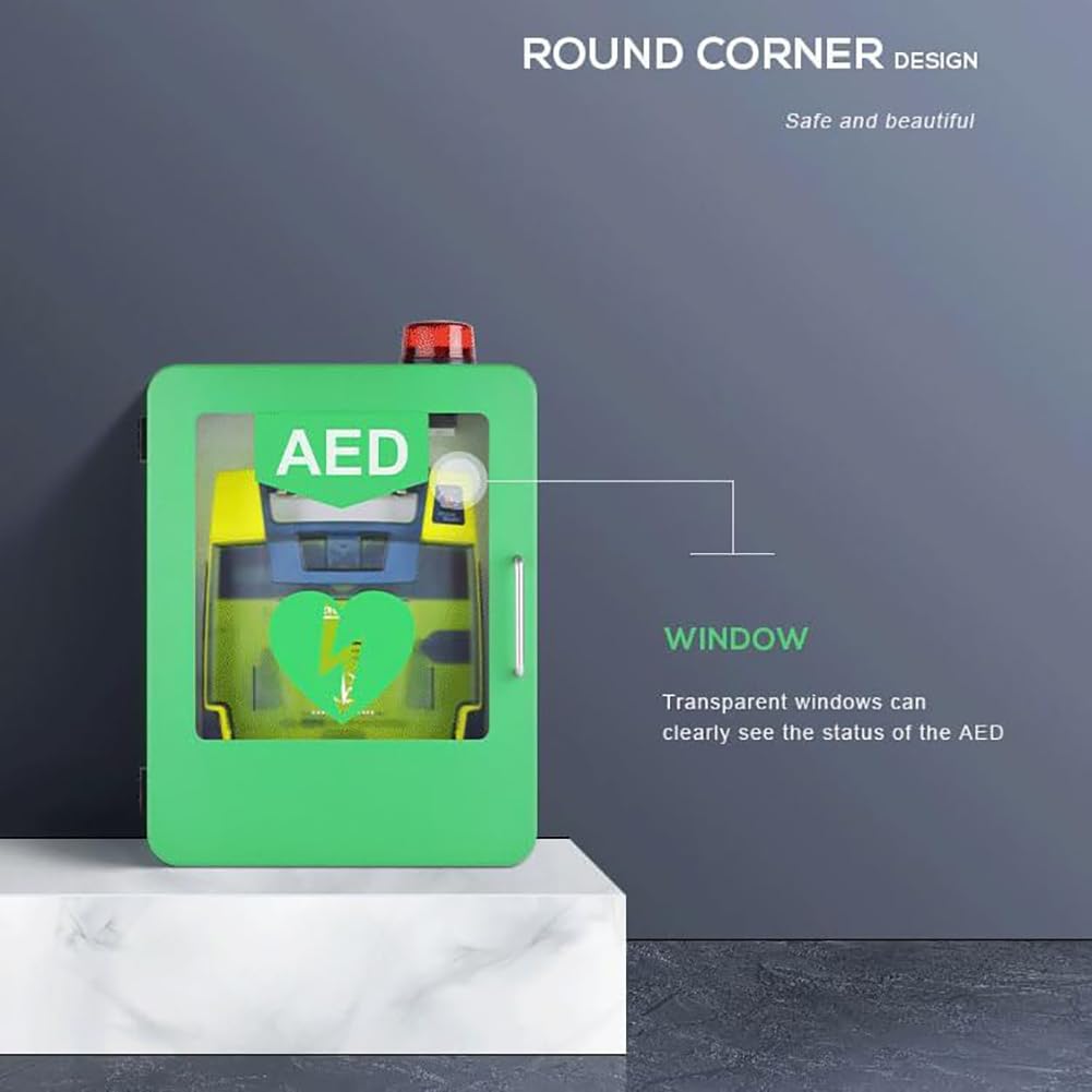 AED-Defibrillator-Aufbewahrungsschrank, wandmontierter Herzdefibrillator aus Kunststoff mit Alarm, Erste-Hilfe-Schrank, einstellbare Trennwandposition, Doppelschaltersteuerung, passend für meisten