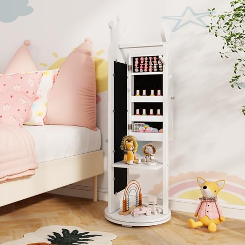 GLACER 360° Swivel Mirrored Kids Jewelry Cabinet with Full-Length Mirror, 44