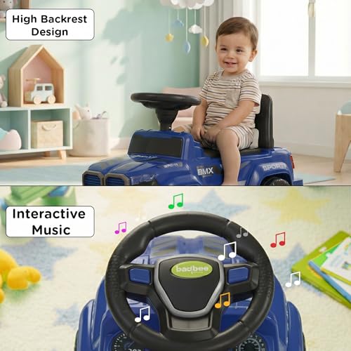 Image of Baybee Nitro Ride on Cars for Kids | Baby Push Ride ons Toys Car with Music & LED Light | Portable Ride on Jeep with High Backrest & Toy Storage | Outdoor Kids Cars for 1 to 3 Years Boy Girl (Blue)