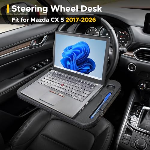 Image of EcoNour Steering Wheel Desk for Mazda CX5 2017-2024 2025 2026 2-in-1 Car Tray Table Laptop Car Mount with Pen Holder Food Tray for Eating with Drinks Holder Multipurpose Travel Car Accessories
