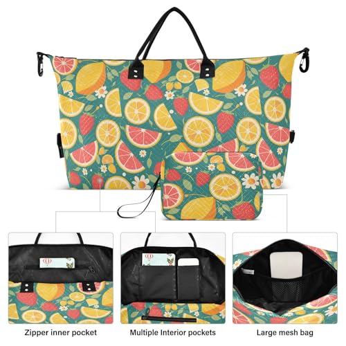 Summer Fresh Fruits Blue Decorative Carry On Weekend Bag Travel Tote Gym Bag with Adjustable Strap for Trip Foldable Bolsa de Mano para ropa de2