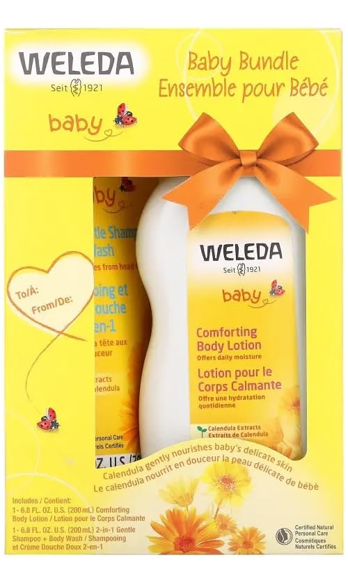 Weleda Baby Calendula Body Lotion and Shampoo-Body Wash Bundle, 6.8 Fluid Ounce (Pack of 2), Plant Rich Baby Care with Calendula and Sweet Almond Oil