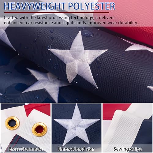 American flag 1x1.5 FT for Outside, Heavy Duty Polyester USA Flag Outdoor with Embroidered Stars, Sewn Stripes, US Flag with Brass Grommets for Indoor, Outdoor, All Weather