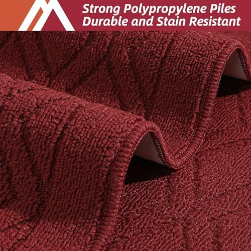 COSY HOMEER 48x20 Inch/30X20 Inch Kitchen Rug Mats Made of 100% Polypropylene 2 Pieces Soft Kitchen Mat Specialized in Anti Slippery and Machine Washable,red