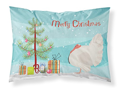 Caroline's Treasures BB9350PILLOWCASE White Holland Turkey Christmas Fabric Standard Pillowcase, Teal Lightweight Super Soft Easy Care Decorative Artwork Pillowcase, Standard