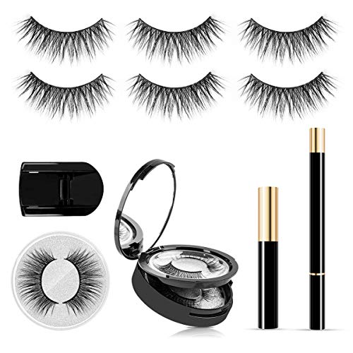 Preisvergleich Produktbild Magnetische Wimpern Eyeliner mit Pinzette, 3D Natürliche Wiederverwendbare Magnetischen Falschen Wimpern mit Wasserdichtem Magnetischem Flüssigem Eyeliner Set