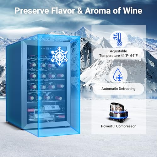 aaobosi 17 inch wine cooler 24 bottles wine fridge wine refrigerator small with led display light freestanding wine cellar with low noise compressor adjustable shelves