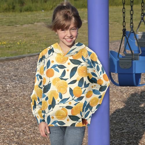 Floral Pattern Orange Fruits Kids Boys Girls Sweatshirts Fashion Pullover Hoodies with Kangaroo Pocket4