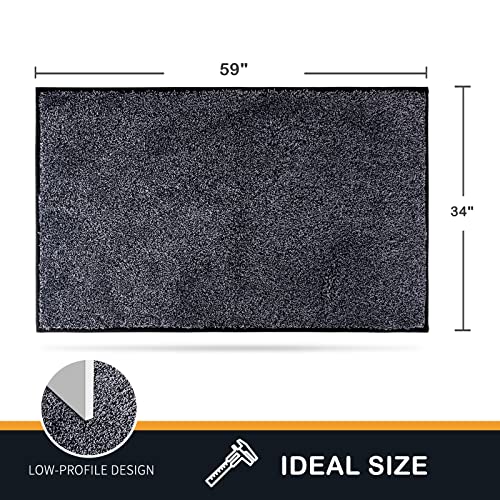 PURRUGS Dirt Trapping Door Mat 34" x 59", Non-Slip Machine Washable Entry Rug, Shoe Scraper, Dog Doormat, Super Absorbent Welcome Mat for Front & Back Door, Muddy Shoes & Paws, Bluish Grey-Black