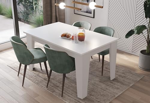 Arreditaly Tavolo da Pranzo Allungabile Da 140 A 200 Cm Gambe a Spillo Design Moderno 8 Posti In Melaminico Estensibile Con Guide In Metallo Cucina Salotto Soggiorno 200 x 90 x 78 Cm (Bianco)