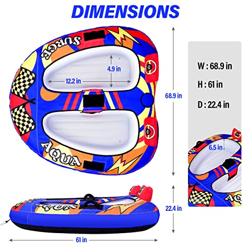 Mewveer Towable Tube For Boating, Safety Inflatable Boat Tubes And Towables, 1~2 Person Foam Seats, Water Sport Towables With Drainage, Quick Connector, Large Capacity (Blue) #TOP2