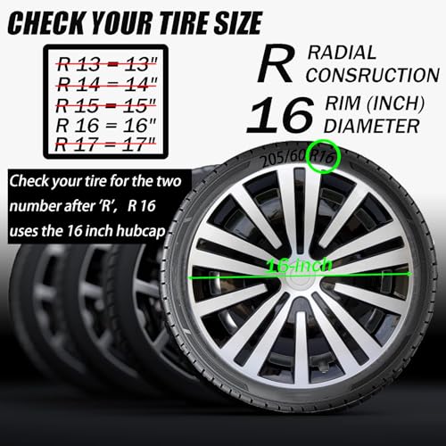 image for Aiqiying Hubcap Wheel Cover Replacement R16 Hub Caps Universal Wheel R