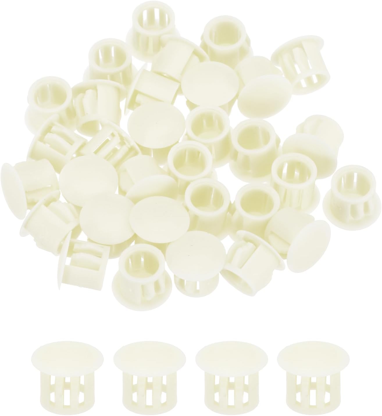 sourcing map 32PCS 10mm(3/8") Beige Plastic Hole Plugs, Flush Type Panel Hole Plugs Insert End Caps for Locking Hole Tubes Furniture Cabinet