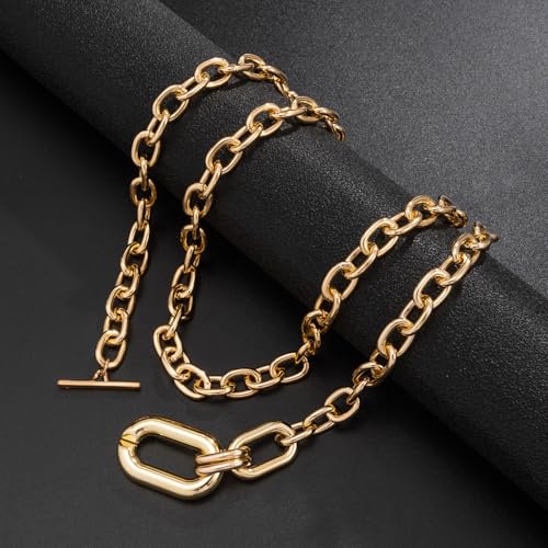Chunky Gold Necklace for Women,Statement Geometry Layered Necklaces Punk Style Choker Necklaces Stackable Y2k Jewelry4