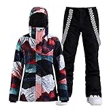 GSOU SNOW Women's Ski Jacket and Pants Waterproof Windproof Snowsuit Snowboarding Snow Coat Insulated Winter Warm,Color Spot BlackL