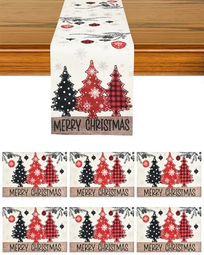 VITEVER 7er-Pack Weihnachts-Tischläufer-Platzsets –...