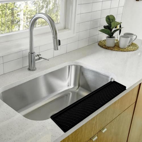 Image of Silicone Sink Splash Guard for Kitchen Basin (20in X 7.4in), Cuttable Silicone Sink Edge Protector & Countertop Cover, Prevents Splashes, for Kitchen Counter (Black)