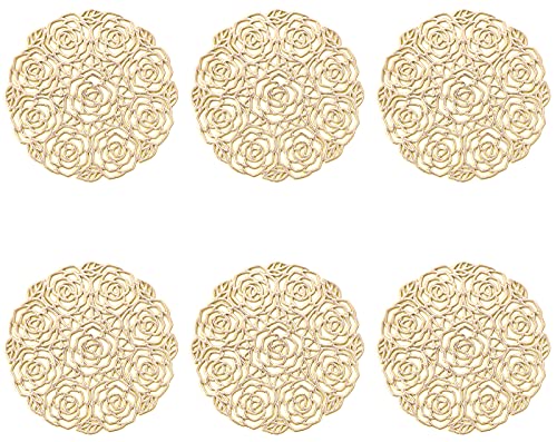 ASFINS Set di 6 Sottobicchieri, Sottobicchieri Dorati Sottobicchieri Vinile Sottobicchiere Antiscivolo Sottobicchieri Tappetini isolanti in PVC, per Tavolo, Pranzo, Cucina (Oro, Stile L, 10cm)