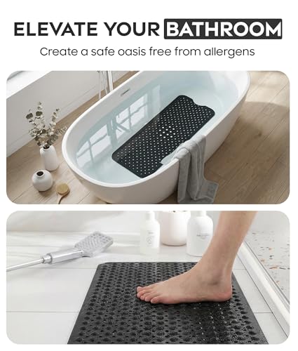 ADOV Badewannenmatte rutschfest, 100x40 cm Extra Lange Antirutschmatte für Badewanne und Dusche, 200 Starke Saugnäpfe, Schimmelresistent, Maschinenwaschbar, PVC-Material, Schwarz