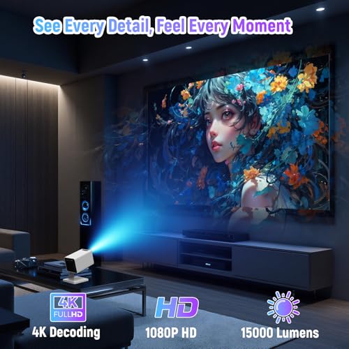 4K Projector, 15000 Lumens LED Mini Projector, Bluetooth & Dual-Band WiFi, Portable Projector for Bedroom with Android 11.0, Auto Keystone, 90° Rotatable for Movie/Gaming - Image 6