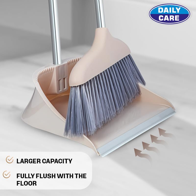 Image of Long Handle Dustpan with Brush Set | Ergonomic, Heavy Duty, and Easy to Use for Home, Office, and Kitchen Cleaning (Grey)