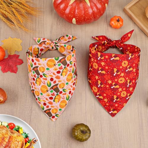 SZEE Thanksgiving Dog Bandanas - 2 Pcs Holiday Pet Accessories with Pumpkins, Turkeys & Hats, Dog Thanksgiving Bandanas for Festive Harvest Days (Large, Red & Pink) - Image 7