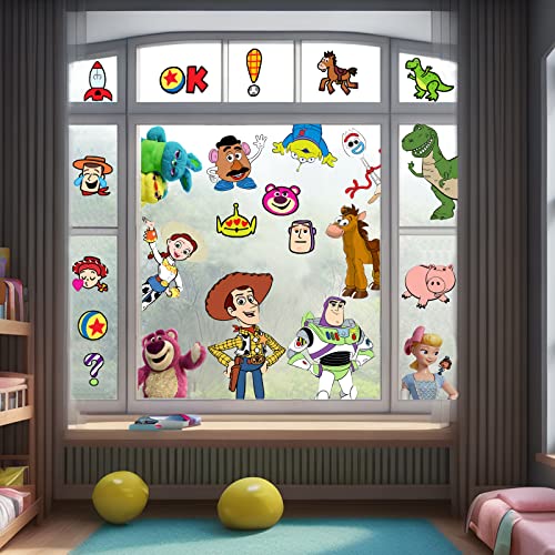 Image of Cartoon Window Clings Decals,Party Removable Stickers for Glass Windows,Birthday Party Supplies Holiday Home Decorations (Toy Inspired(9sheets))