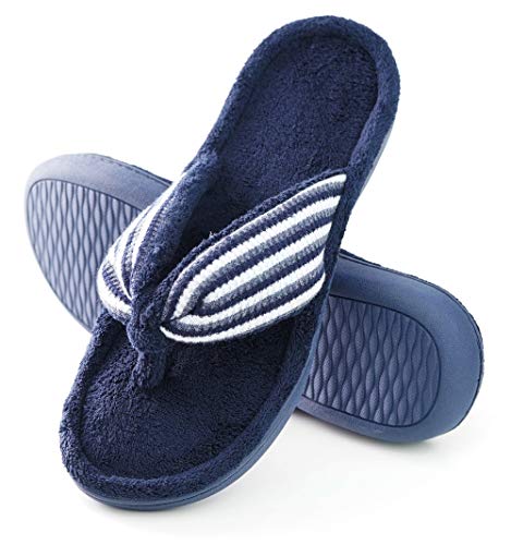 Women's Flip Flop with Cozy Terry Lining, 80-D High-Density Memory Foam Slipper Summer House Shoes with Non Skid Indoor Outdoor Sole