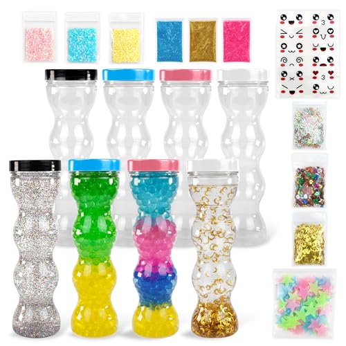 FUN AND MAGIC - DIY Sensory Bottle Kit 8 Leakproof 10 oz Plastic Bottles with Caps Empty Relaxing Bottles for Creativity & Mindfulness Refillable Containers for DIY Projects (Full Bubble Kit)