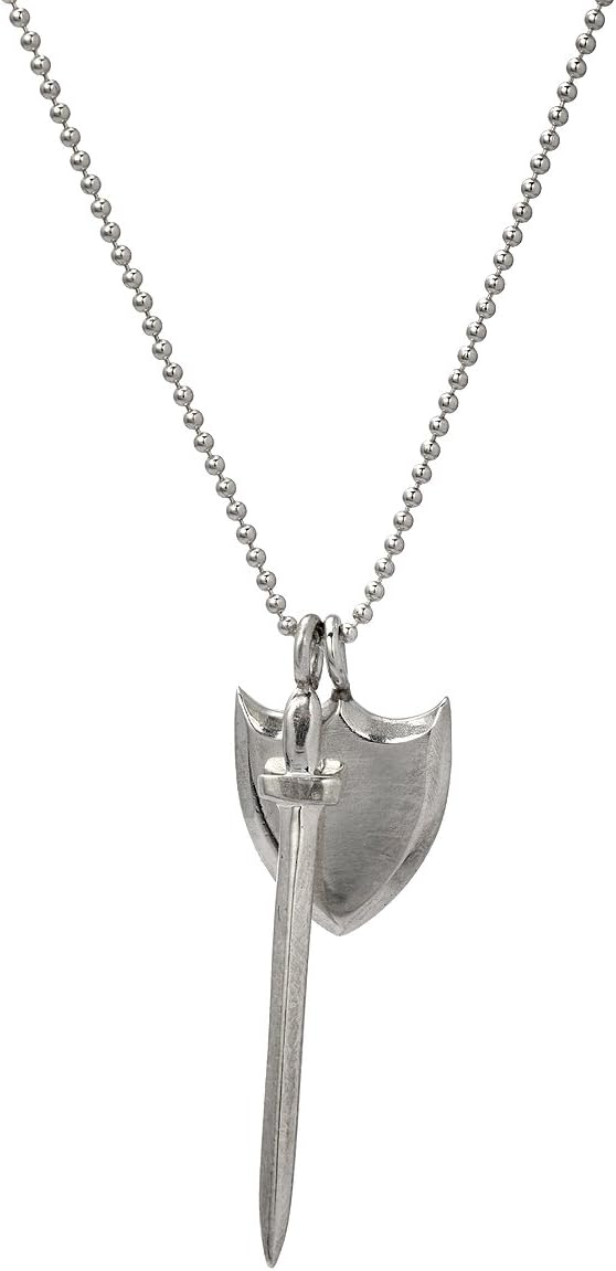 Sterling Silver Armor of God Sword and Shield Pendant Necklace, 18"