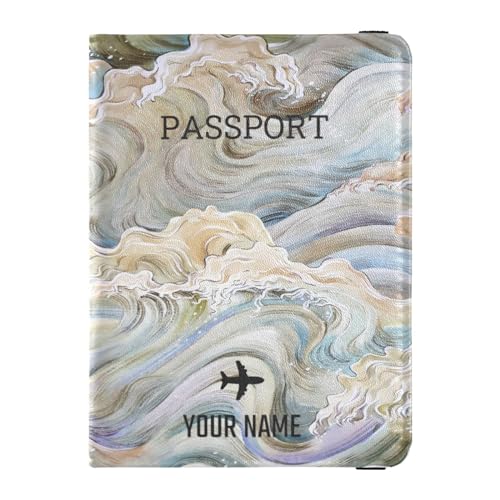 custom Leather Passport Holders Personalized Waterproof Wallet per Women Girl Cute Book Travel Essentials Sea Waves Watercolor Illustration