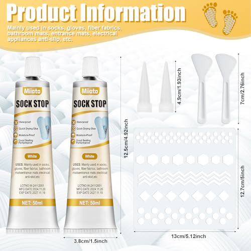 Miioto Sock Stop Anti Rutsch Set, Socken Stopp, Sock Stop Creme, Sockenstopper für Wollsocken, Stopper für Socken, Sockenstopper Flüssig, Antirutsch Kleber für Socken, Antirutsch für Socken, 50ml*2