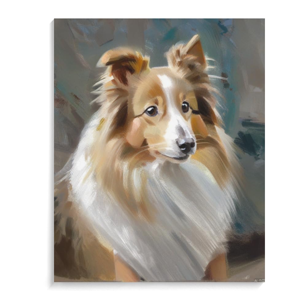 Paint by Numbers for Adults Beginners Shetland Sheep Dog Gift Birthday Anniversary or Any Festival. DIY Acrylic Painting Kit for Room Decor Canvas 16x20inch(40x50cm) Frameless