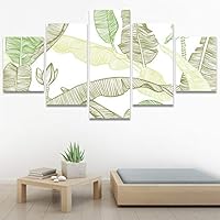 SIGNWIN 5 Panel Canvas Wall Art Modern Art Decorative Elements Fun Illustrations Leaves Multicolor Patterns for Home Decorations Ready to Hang - 60