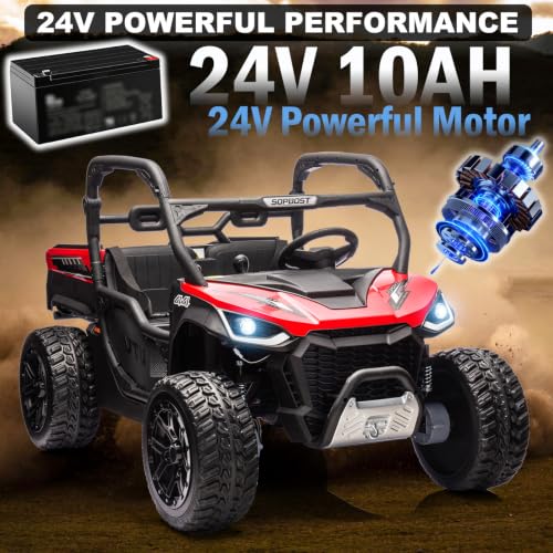 Image of NEWQIDA 2 Seater Kids UTV 24V Ride on Toy for Kids 3-8 Side by Side, Red