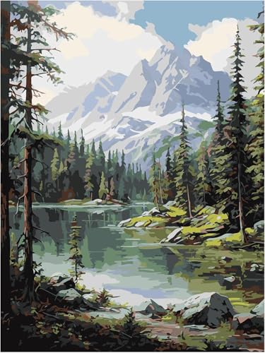Peinture par numéros adulte débutant pour apprendre à peindre facilement les arbres et rivières