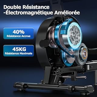DMASUN Rameur Musculation D'appartement, 32 Niveaux de Résistance Magnétique Silencieuse avec 7 Couleurs D'éclairage, Rameur Pliable Compatible APP et à Double Rail, Capacité de 160 kg