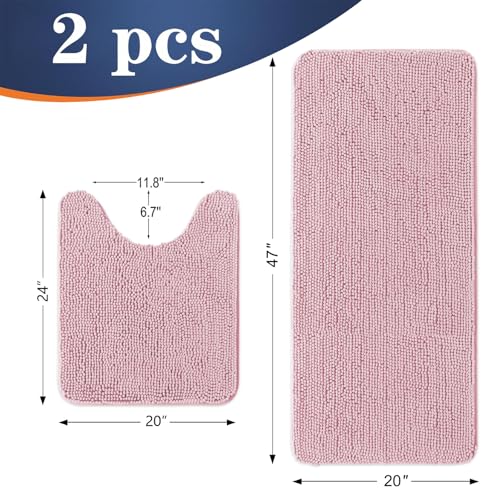 Image of OLANLY Bathroom Rugs Sets 2 Piece, Soft Absorbent Chenille Bath Mats and U-Shaped Contour Toilet Mat Area Rug Set, Machine Washable Bath Carpet, Home Decor Accessories(47 inchx20 inch+24 inchx20 inch, Dusty Rose)