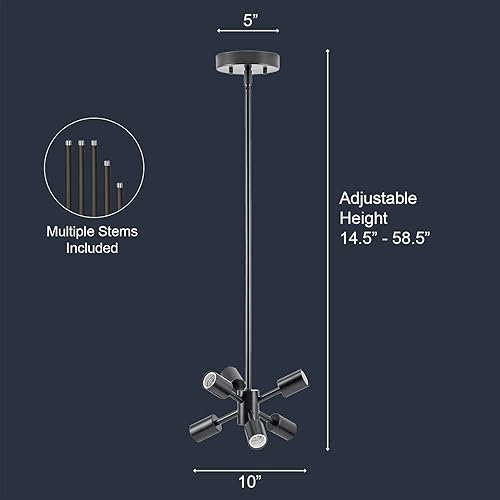 Miniatura 2 de Linea di Liara Stella Sputnik - Lámpara de araña moderna de mediados de siglo, lámpara de techo Sputnik, lámpara colgante Starburst, listado UL
